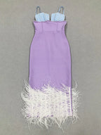Feather & Bead Cocktail Spaghetti Strap Party Dress