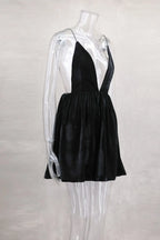 Velvet Deep V Neck Mini Lantern Dress