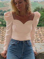 Korean Autumn Puff Sleeve Slim Blouse