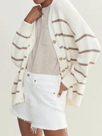 Striped V-Neck Knit Cardigan