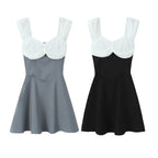Contrast Slash Shoulder Elastic Back Mini Dress