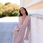 Crochet Stripe Flare Sleeve Maxi Dress