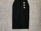 Black Metal Cross Brooch Design Strap Bandage Slit Midi Dress