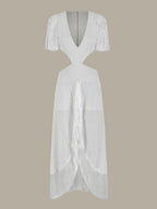 Deep V - Neck Tassel Long Party Dress