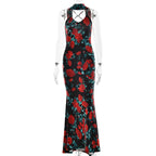 Floral Print Backless Maxi Dress