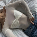 Twist Knit Lace Mesh Sheer Top
