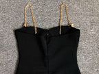Black Metal Cross Brooch Design Strap Bandage Slit Midi Dress