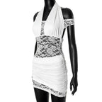 Halter Off the shoulder White Lace Mini Dress