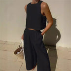 Sleeveless Wide Leg Two Piece Pants Set