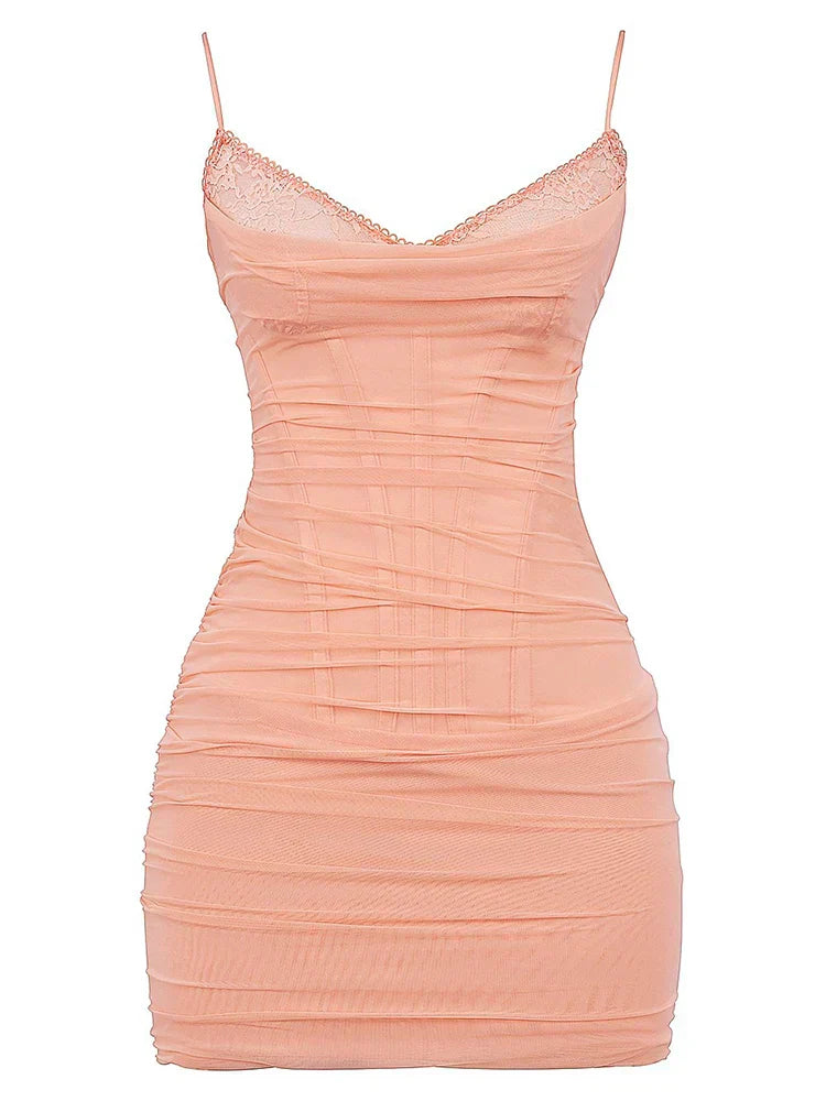 Orange Bodycon Mesh Strap Mini Dress