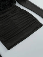 Black Mesh Full Sleeve Ruffles Mini Dress