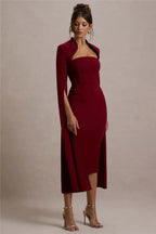 Cape Long Sleeve Square Collar Midi Dress