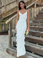Halter Neck Flower Patchwork Lace - up Maxi Dress