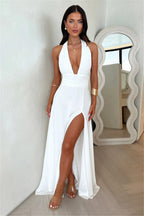 Halter Deep V Neck High Split Maxi Dress For Women