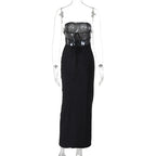 Black Tube Flower Print Back Tie Up Maxi Dress