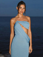 Halter Skew Collar Hollow Out Backless Long Dress