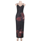 Printed Spaghetti Strap Backless Maxi Party Dress