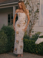 Off Shoulder Vintage Bodycon Floral Dress