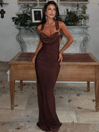 Metal Buckle Swing collar Backless Long Dress