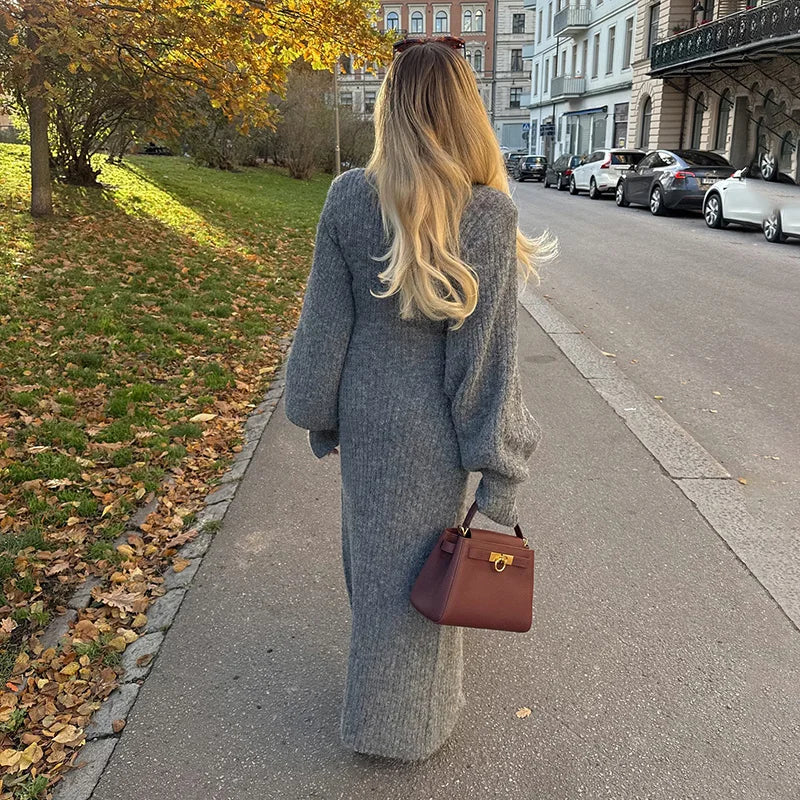 Elegant Modest Knitted Long Dress Loose Buttons Sweater Cardigans 2025 Fall Commuter Lady Fashionable Trendy Casual Woman Wear