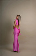 Hollow Out Turtleneck Solid Maxi Dress