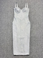 Spaghetti Strap Sleeveless Silver Midi Dress