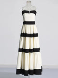 Colorblock Patchwork Bow Strapless Long Dress