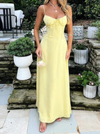 Spaghetti Strap Solid Fit and Flare Long Dress