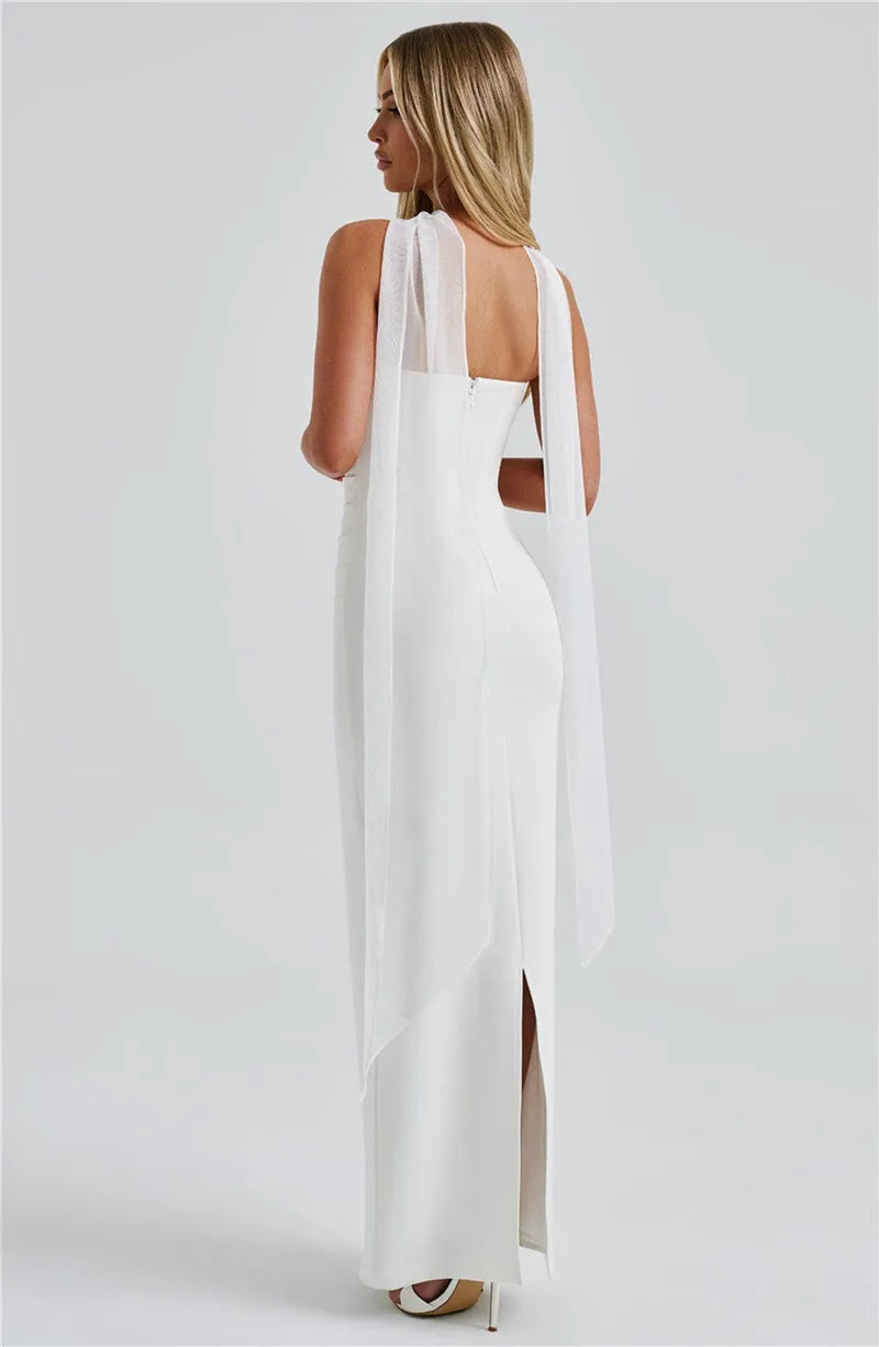 Scarf Collar Strapless Off - shoulder Long Dress