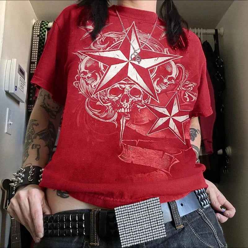 Cyber Star Grunge Red Tshirt