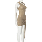Beige Sequin Wrap Mini Dress