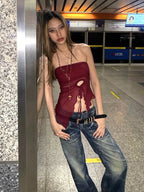 Hollow Wrap Tube Mesh Sheer Top