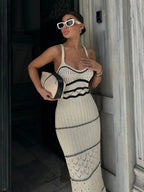 Striped Knit Backless V Neck Summer Dress
