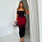 Strapless Black - Red Gradient Long Dress