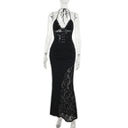 Deep V Halter Backless Maxi Party Dress Women