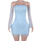 Off Shoulder Backless Long Sleeve Mini Dress
