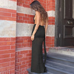 Halter Deep V Neck Lace Sleeveless Long Dress