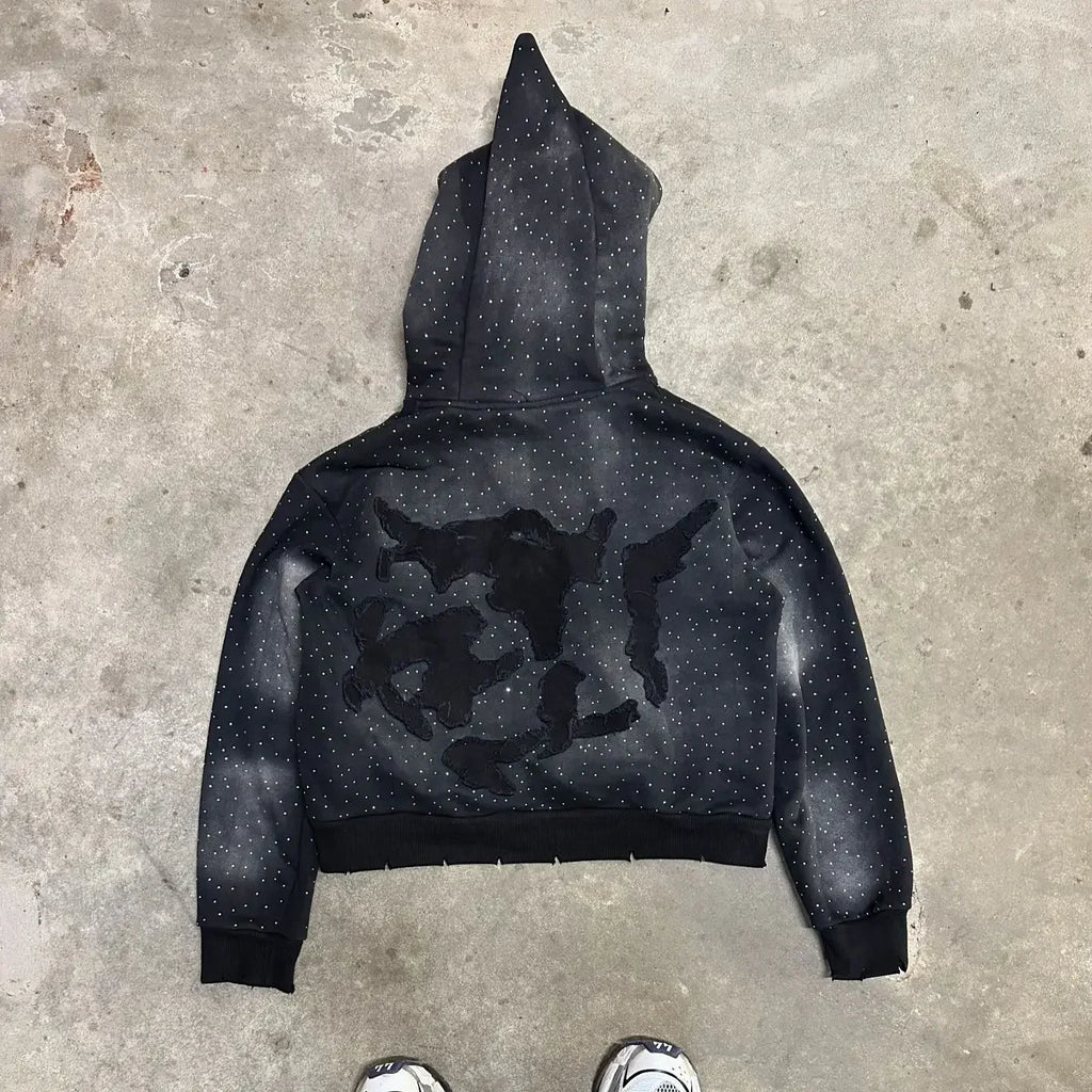 Rhinestone Patch Oversized Hoodie