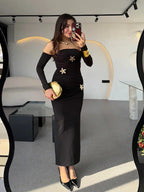 Metal Buckle Off - shoulder Backless Long Dress