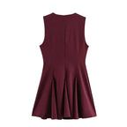 Hollow Out Bow Sleeveless Pleated Short Dress