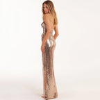 Sequined Strapless Slit Lace Up Ankle Length Dress