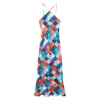 Colorful Printed Halter Maxi Dress