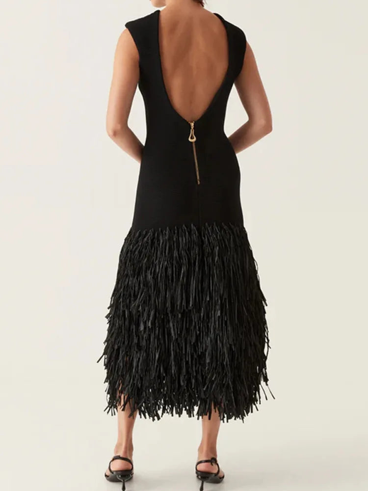 Helga Chic Long Dress with Fringes Silhouette Collection