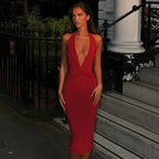 Halter Neck V - Neck Backless Dress