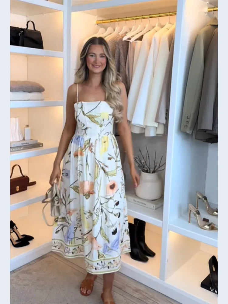 High Waist Pleated Sleeveless Floral Dress
