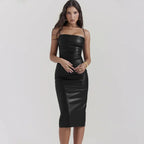 PU Open Back Lace Up Knee Length Dress