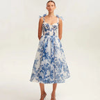Floral back lace - up suspender dress
