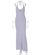 Floral Knit Hollow Out Lace - Up Maxi Dress