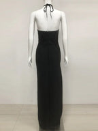 Halter Bead Hollow Design Backless Long Dress