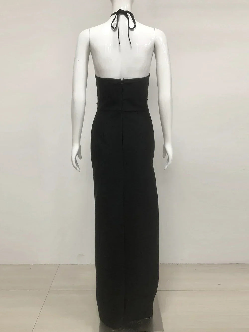 Halter Bead Hollow Design Backless Long Dress